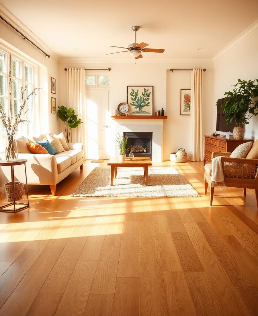 Natural oak hardwood flooring in a living room